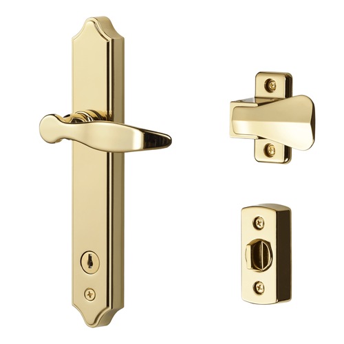 Ideal Security BK1215BB ML Lever Set with Keyed Deadbolt (2 Posts, Bright Brass)