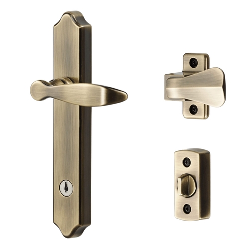 Ideal Security BK1216AB ML Lever Set With Keyed Deadbolt, Antique Brass (4 Posts)