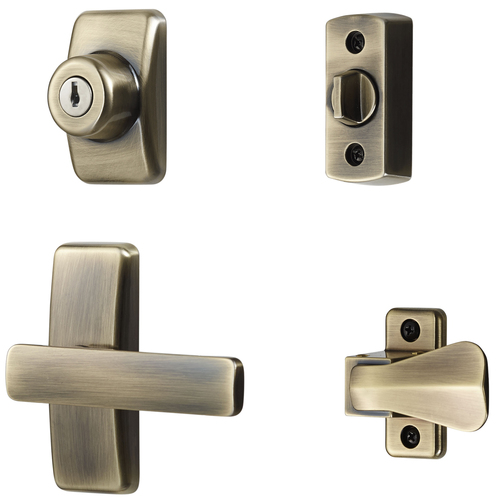 AJ Lever Latch Set With Keyed Deadbolt, Antique Brass