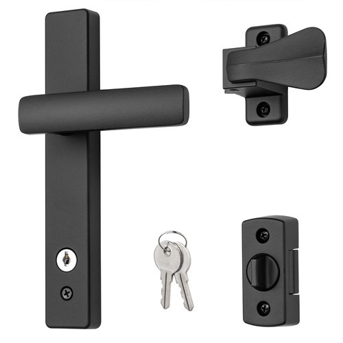 EL Lever Handle with Keyed Deadbolt - 2 Posts with Tie Down Screw, Matte Black