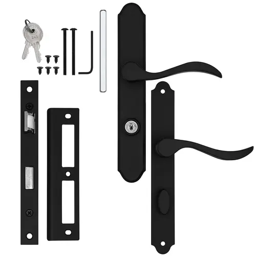 MC Mortise Lever Set With Keyed Deadbolt, Curved Lever, Matte Black