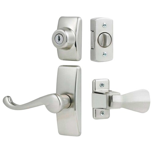 GL Storm Door Lever Set With Keyed Deadbolt Lock, Satin Nickel