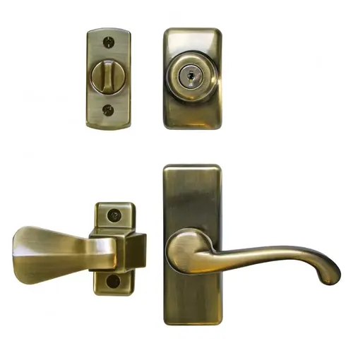 GL Storm Door Lever Set With Keyed Deadbolt Lock, Antique Brass