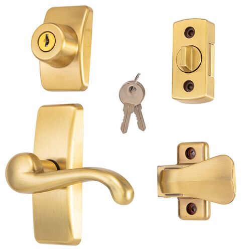 GL Lever Set with Keyed Deadbolt, Satin Gold