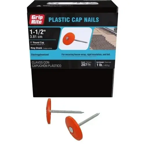 Huttig Building Products 112PRCAP1 Nail - Plastic-Cap 12-Gauge 1-1/2" Ring-Shank - Electro-Galvanized pack of 100