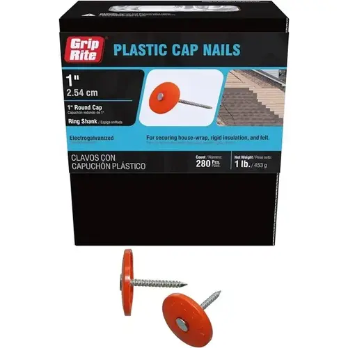 Nail - Plastic-Cap 12-Gauge 1" Ring-Shank - Electro-Galvanized pack of 250