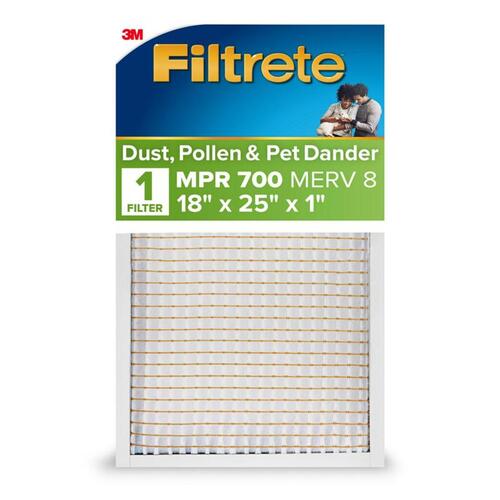 Air Filter 18" W X 1" H X 25" D Polypropylene 8 MERV Pleated