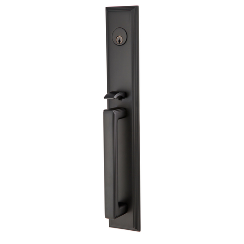 Ebony 2-3/8" Or 2-3/4" Backset Single Cylinder Melrose Tubular Handleset, Flat Black Finish