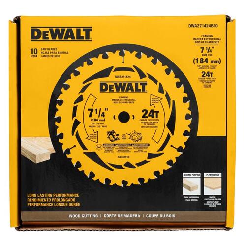 Circular Saw Blade 7-1/4" D X 5/8" Tungsten Carbide Tipped 24 teeth