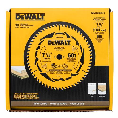 Circular Saw Blade 7-1/4" D X 5/8" Tungsten Carbide Tipped 60 teeth - pack of 10