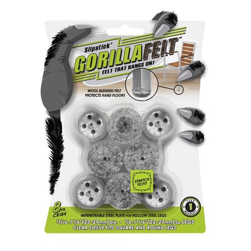 Table/Chair Leg Tip GorillaFelt Felt/Plastic Self Adhesive Gray Round 1" W Gray - pack of 6