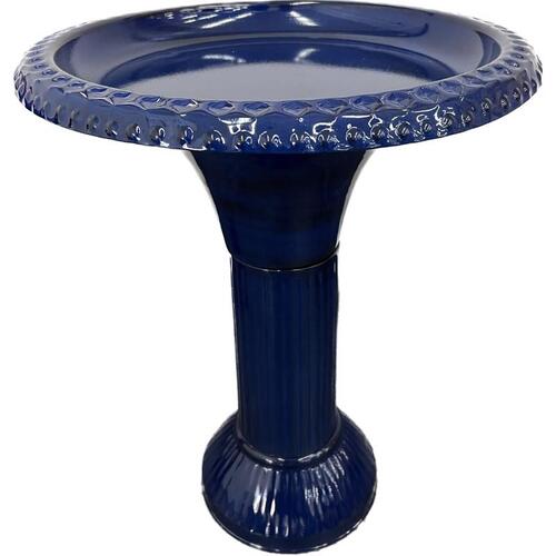 Bird Bath Ironstone Blue Metal 23.5" Blue