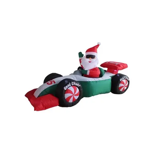 Inflatable LED Clear Santa with Race Car 4 ft. - pack of 4