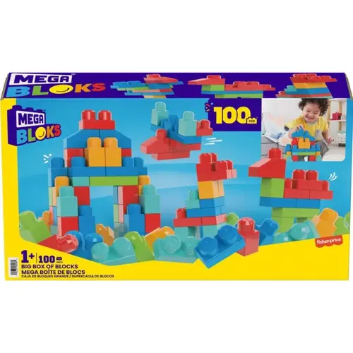 Building Set Mega Bloks Big Box of Blocks Plastic Multicolored 100 pc Multicolored
