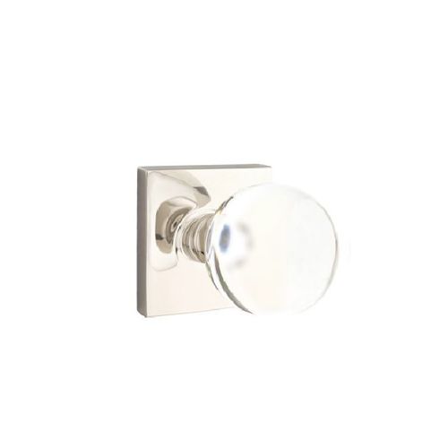 EMTEK Square Rosette Privacy Set with Matching Finish Bristol Knob - Choice of 7 Finishes - 5210BLUS14 - Polished Nickel (US14)