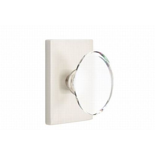 Hampton Crystal Knob Passage with Modern Rectangular Rose Satin Nickel Finish