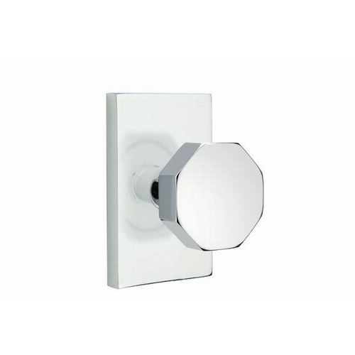 Octagon Knob Privacy With Modern Rectangular Rose Bright Chrome Finish