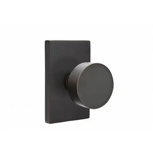 Round Knob Passage with Modern Rectangular Rose Oil Rubbed Bronze Finish