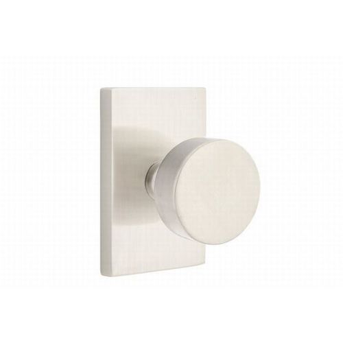 Round Knob Passage with Modern Rectangular Rose Satin Nickel Finish