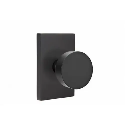 Round Knob Privacy With Modern Rectangular Rose Flat Black Finish