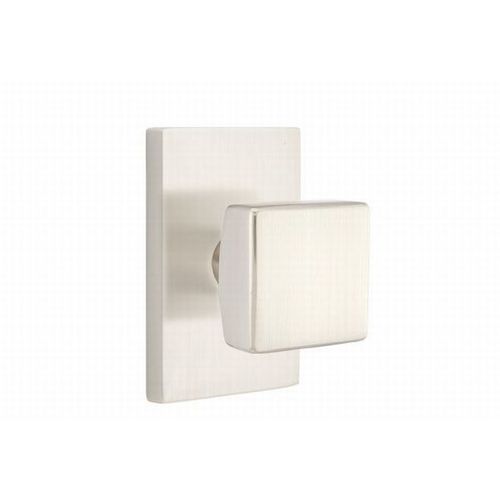 Square Knob Privacy With Modern Rectangular Rose Satin Nickel Finish