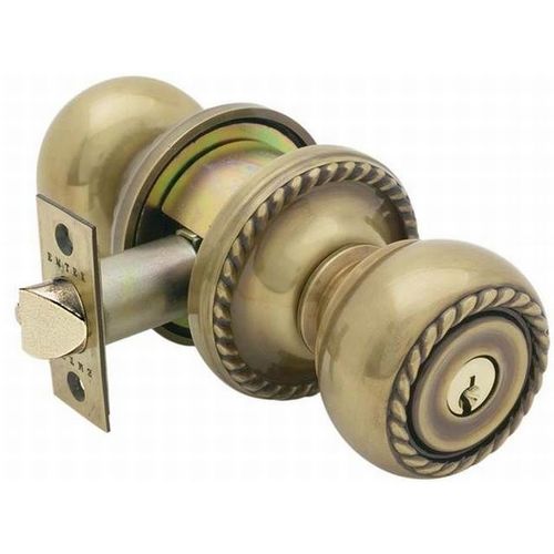 Emtek 5101RKUS7 Rope Knob Keyed Entry With Rope Rose And Adjustable Latch French Antique Brass Finish