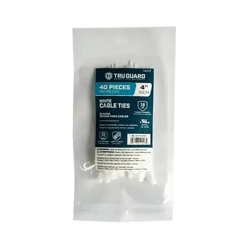 IRONCUBE WORKS NL-3X100-40W Self-Locking Cable Ties, White, 4 In - pack of 40