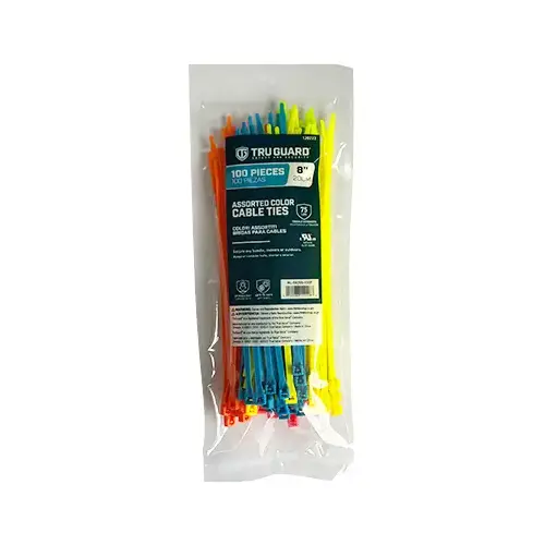 IRONCUBE WORKS NL-5X200-100F Self-Locking Cable Ties, Assorted Colors, 8 In - pack of 100
