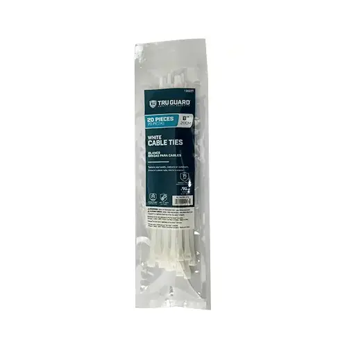 IRONCUBE WORKS NL-5X200-20W Self-Locking Cable Ties, White, 8 In - pack of 20