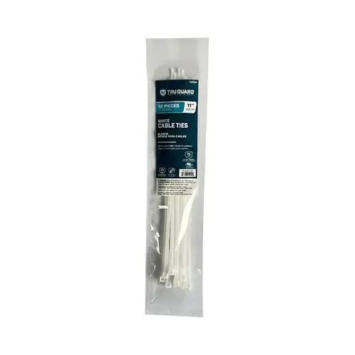 IRONCUBE WORKS NL-5X300-12W Self-Locking Cable Ties, White, 11 In - pack of 12