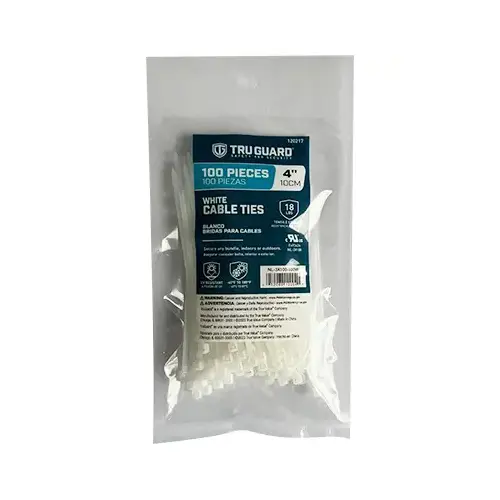 IRONCUBE WORKS NL-3X100-100W Self-Locking Cable Ties, White, 4 In - pack of 100
