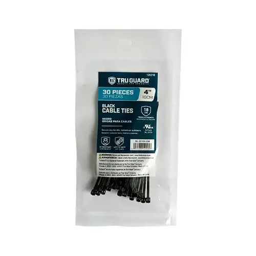 IRONCUBE WORKS NL-3X100-30B Self-Locking Cable Ties, Black, 4 In - pack of 30