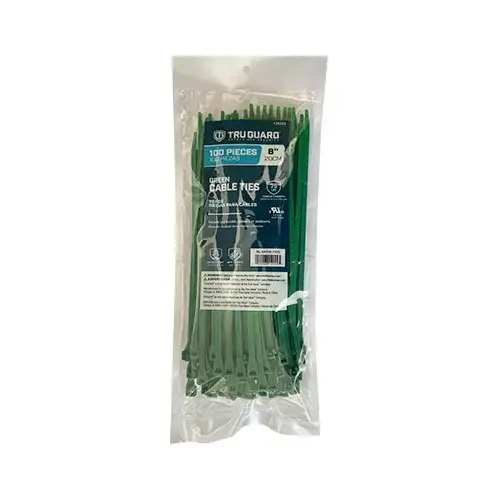 IRONCUBE WORKS NL-5X200-100G Self-Locking Cable Ties, Green, 8 In - pack of 100