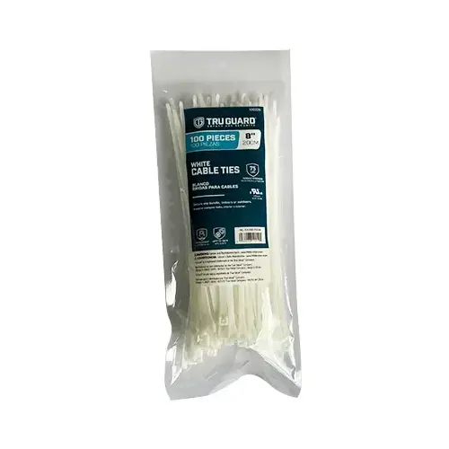 IRONCUBE WORKS NL-5X200-100W Self-Locking Cable Ties, White, 8 In - pack of 100