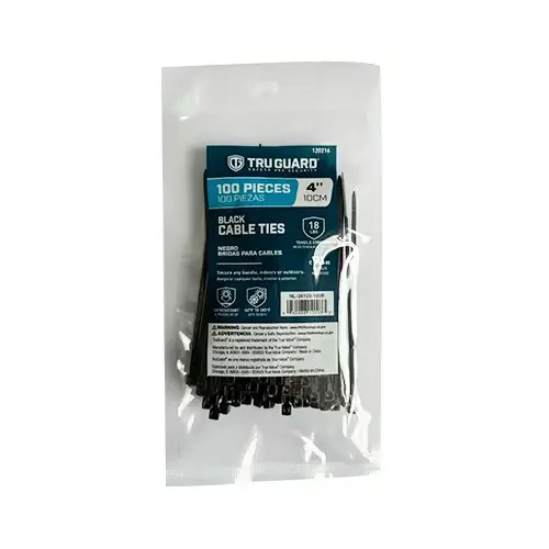 IRONCUBE WORKS NL-3X100-100B Self-Locking Cable Ties, Black, 4 In - pack of 100
