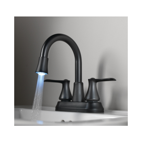 2-Handle Bathroom Faucet, LED Light, Pop-up Drain, Matte Black