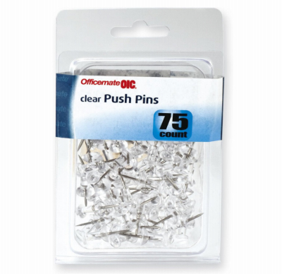 VICTOR TECHNOLOGY LLC 92611 Push Pins, Clear  pack of 75