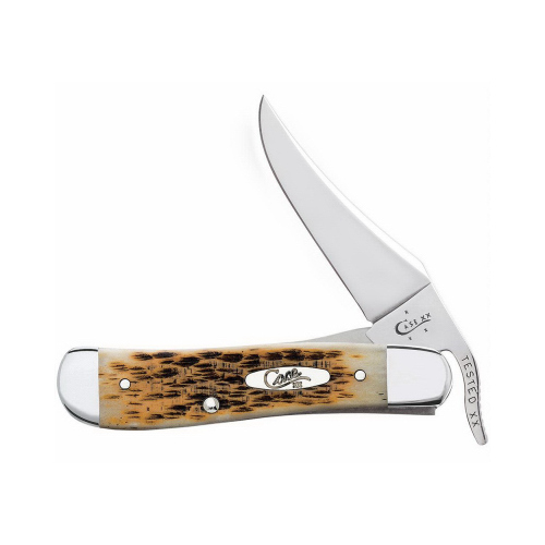 W R CASE & SONS CUTLERY CO 00260 Amber Bone Peach Seed Jig RussLock Pocket Knife