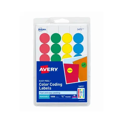 Avery 05472 Removable Color Coding Labels, 3/4 In. Round, 1008-Pk.