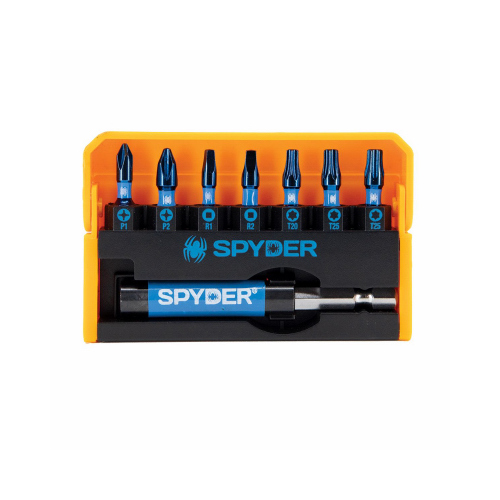 SM PRODUCTS LLC 19027 8-Pc. Mach-Blue Impact Driver Bits, Assorted 1 In. Phillips/Square/Torx