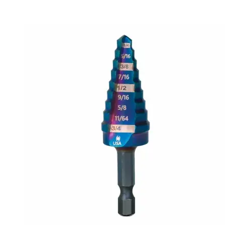 Mach-Blue 9-Step Drill Bit, 1/4 - 3/4 In.