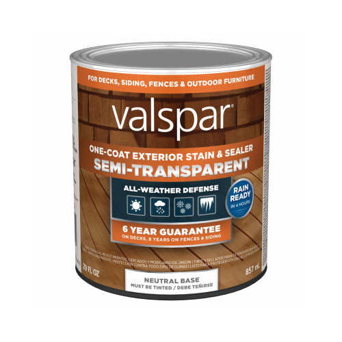 VALSPAR/CABOT VL1028085-14 Valspar One-Coat Semi-Transparent Stain & Sealer, Neutral Base, 1 Quart