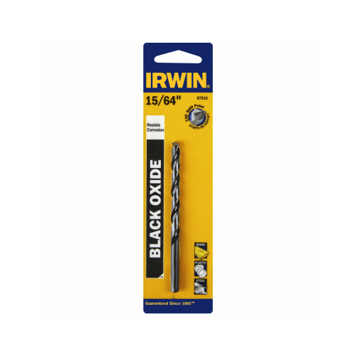 Irwin 67515 Jobber Drill Bit, 15/64 in Dia, 3-7/8 in OAL, Spiral Flute, 1-Flute, 15/64 in Dia Shank Black Oxide