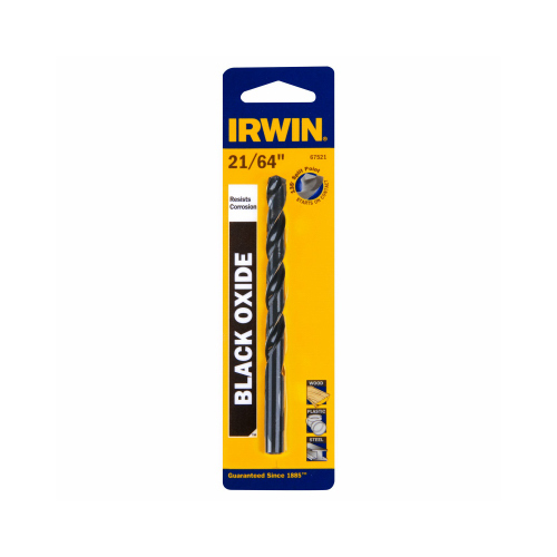 Irwin 67521 Jobber Drill Bit, 21/64 in Dia, 4-5/8 in OAL, Spiral Flute, 1-Flute, 21/64 in Dia Shank Black Oxide