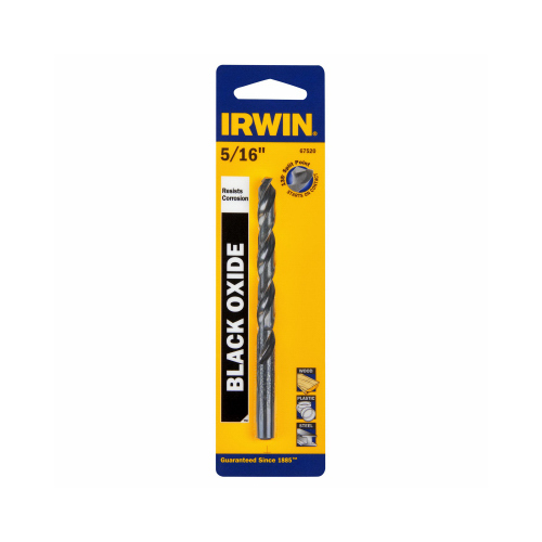 Irwin 67520 Jobber Drill Bit, 5/16 in Dia, 4-1/2 in OAL, Spiral Flute, 1-Flute, 5/16 in Dia Shank, Cylinder Shank Black Oxide