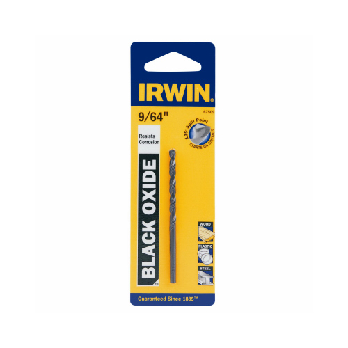 Irwin 67509 Jobber Drill Bit, 9/64 in Dia, 2-7/8 in OAL, Spiral Flute, 1-Flute, 9/64 in Dia Shank, Cylinder Shank Black Oxide