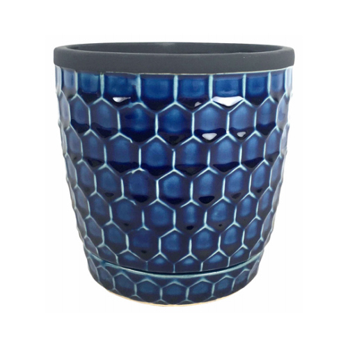 Honeycomb Planter, Cobalt Blue Ceramic, 6-In.