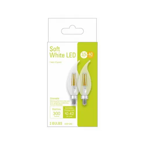 LED Light Bulbs, Soft White, Clear, Candelabra-Base, 300 Lumens, 3.5-Watts Pair