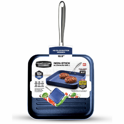 EMSON DIV. OF E. MISHON 7029 Blue Non-Stick Aluminum Grill Pan, Diamond Coated, 10.5-In.