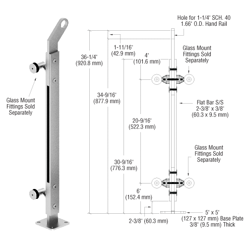 Polished Stainless 36" P2 Series End Post Railing Kit